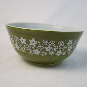 Vintage Pyrex 403 Green Spring Blossom Crazy Daisy 2 1/2 Quart Mixing Bowl Used
